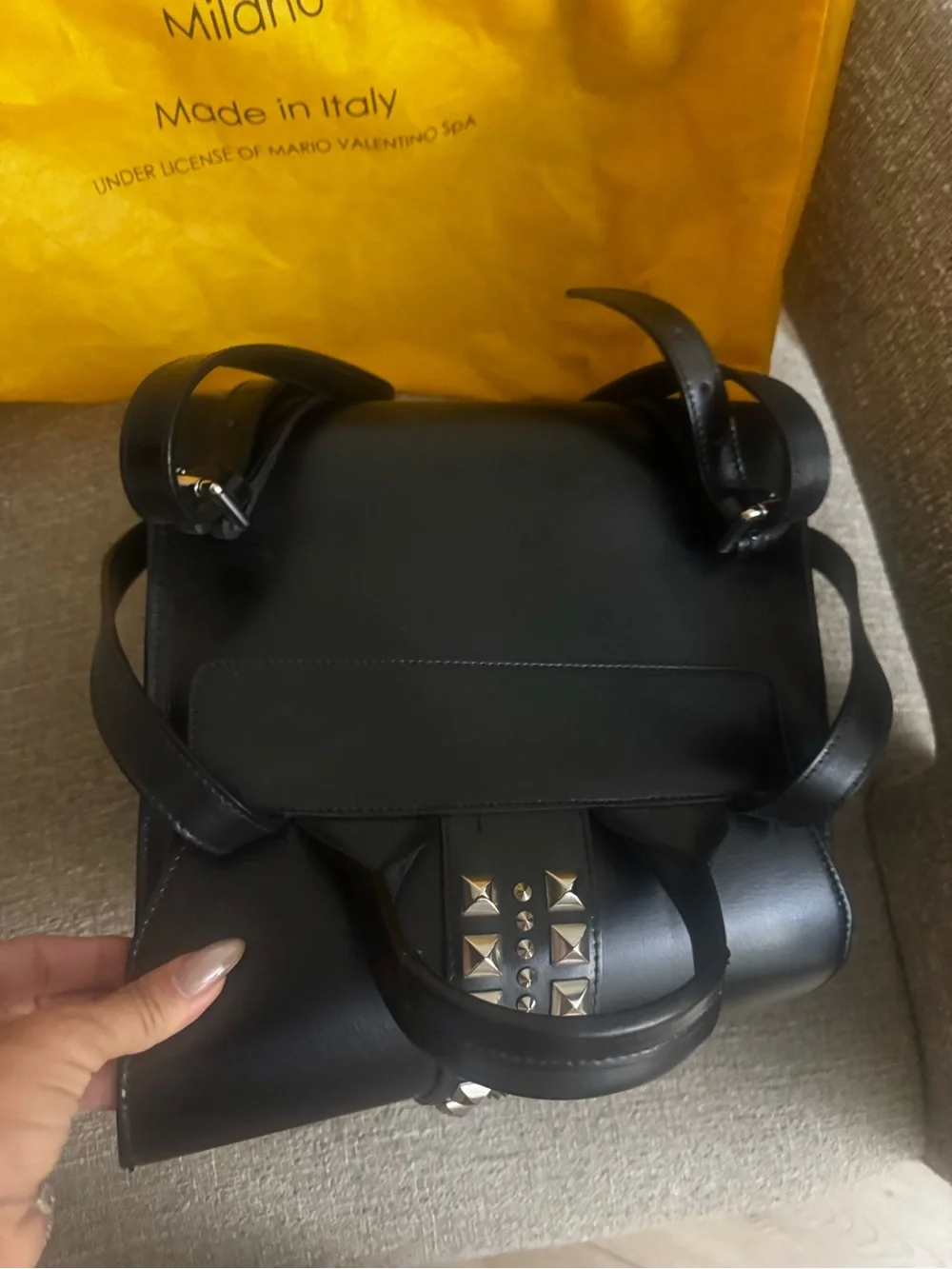 Valentino Mario Black Leather Crossbody with Silver Stud Accent